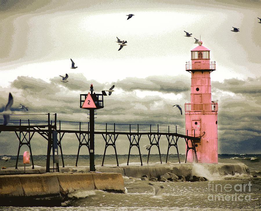 Lake Michigan Digital Art - Algoma Pierhead Lighthouse by Wernher Krutein