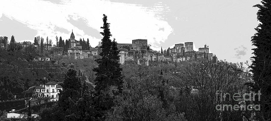 Alhambra Photograph - Alhambra BW  posterized panorama by RicardMN Photography