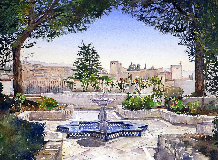 Alhambra From The Mezquita Granada Painting