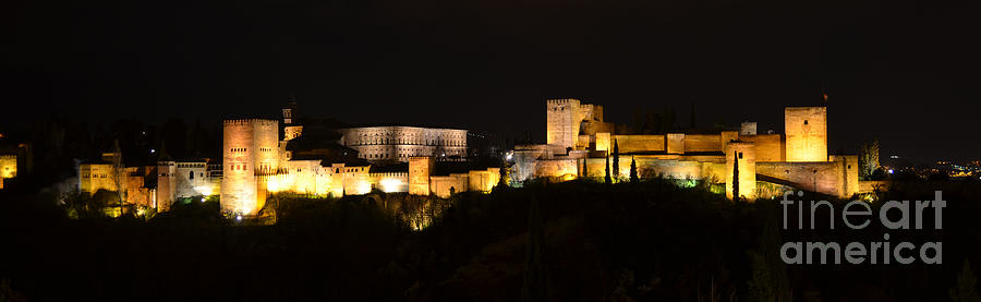 Alhambra night panoramic Photograph by RicardMN Photography