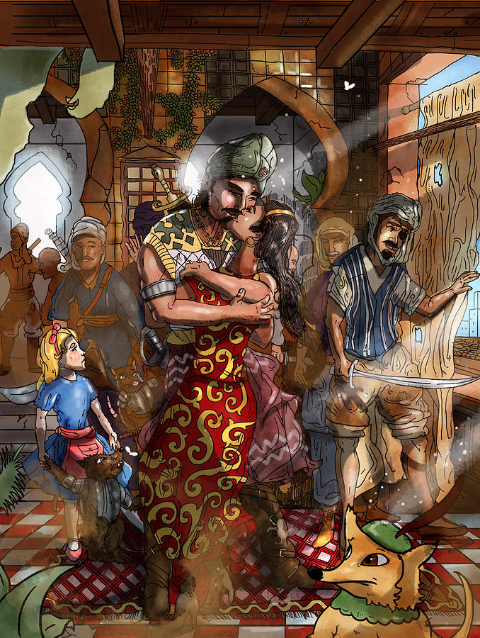 Ali Baba and Mina The Kiss Painting by Reynold Jay
