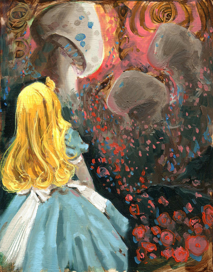 Alice Painting - Alice in mushroom acres by Luis  Navarro