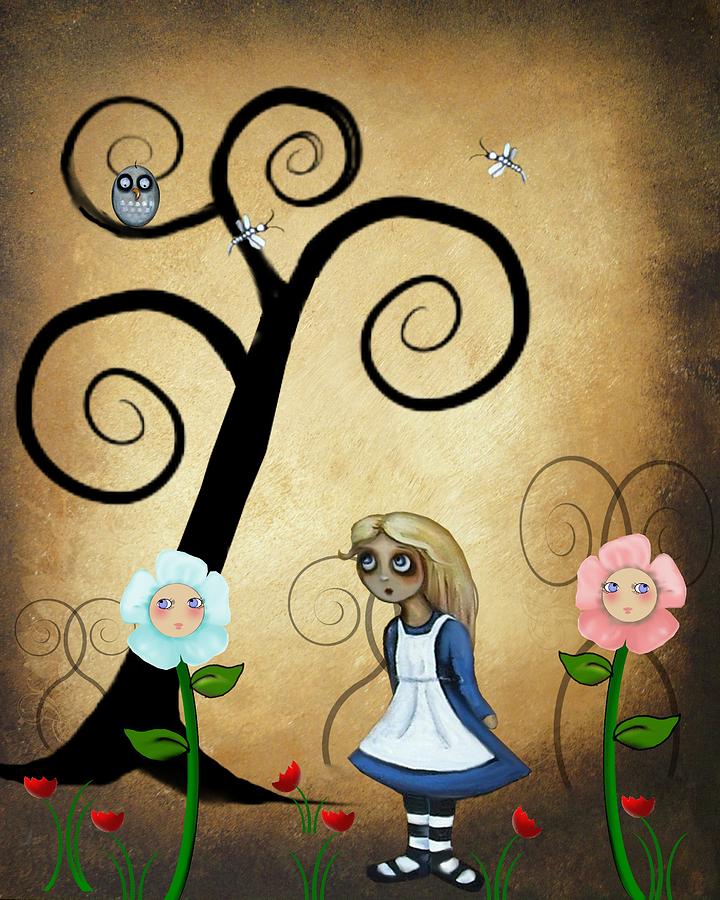 Alice in Wonderland Art - Alice and Flowers Digital Art by Charlene Zatloukal