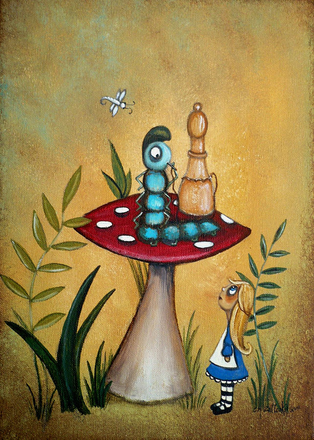 Mushroom Painting - Alice in Wonderland Art Alice and the Caterpillar by Charlene Murray Zatloukal