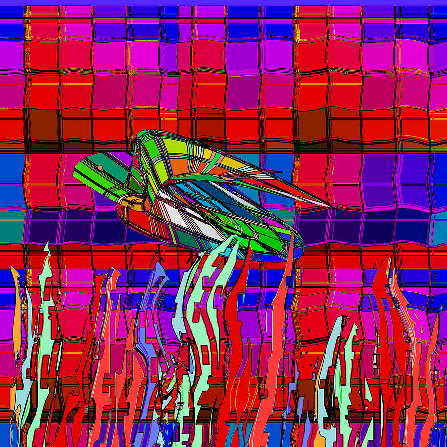 Alien Turtle on Red and Blue Digital Art by Stephanie Grant