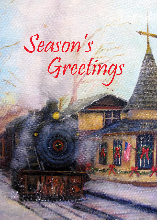 All Aboard at the New Hope Train Station Card Painting by Loretta Luglio