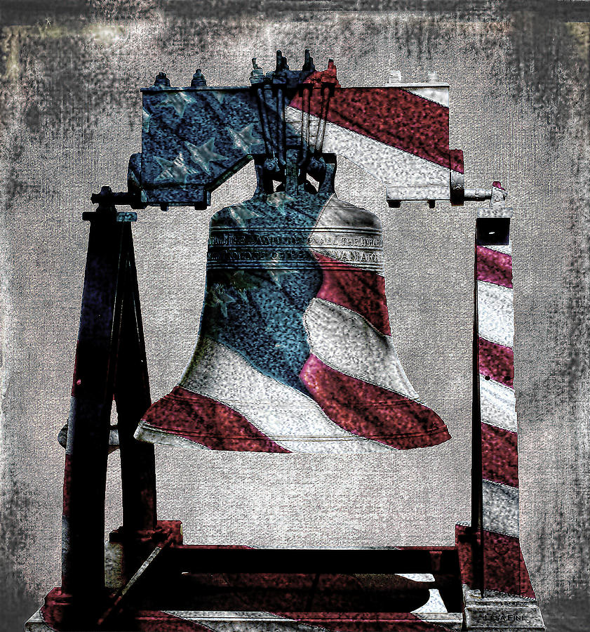 All American Liberty Bell Art_Denim Mixed Media by Lesa Fine