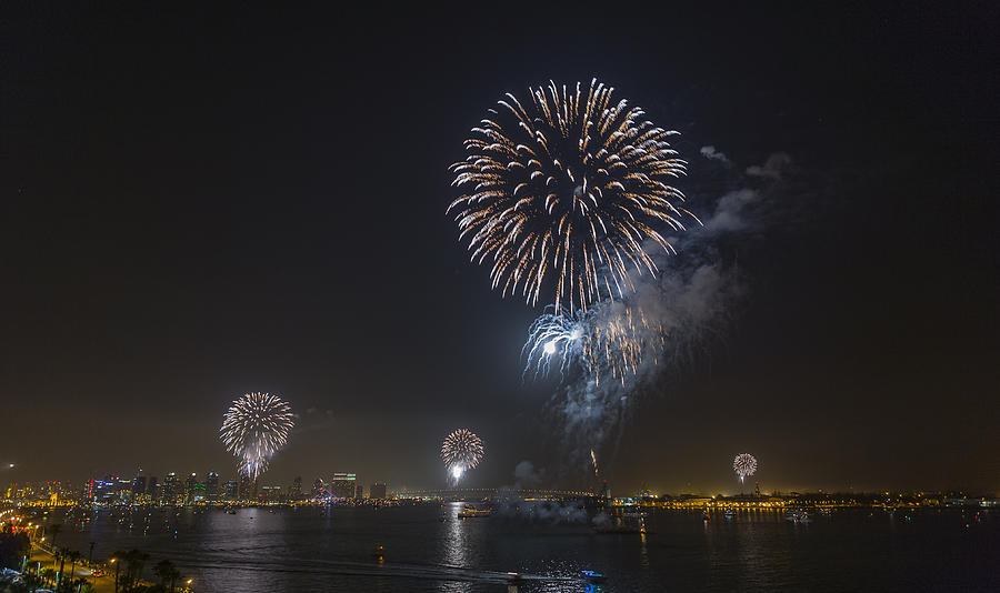 San Diego Photograph - All at once San Diego Fireworks by Scott Campbell