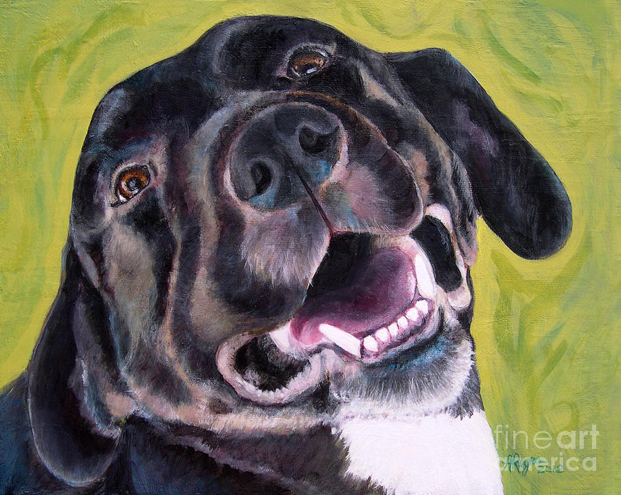 All Smiles Black Dog Painting by Amy Reges