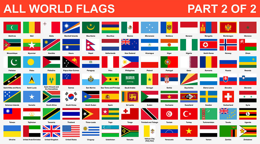 All world flags in alphabetical order. Part 2 of 2 Drawing by Marina Galunnikova