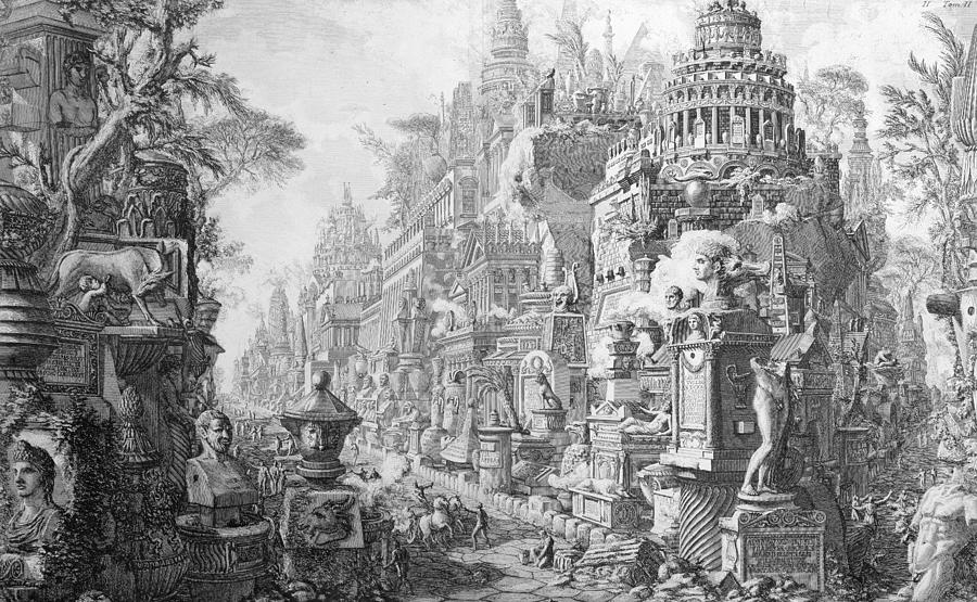 Allegorical Frontispiece of Rome and its history from Le Antichita Romane  Drawing by Giovanni Battista Piranesi