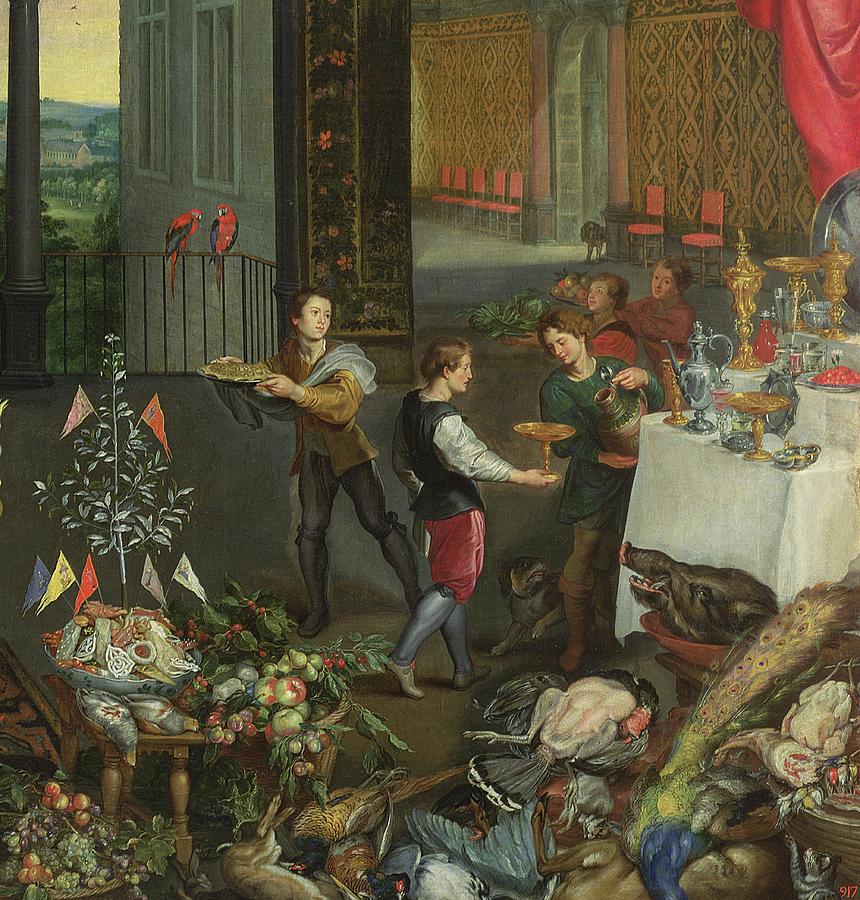 Boar's Head Photograph - Allegory Of Taste, Detail Of Servers Bringing Wine, 1618 Oil On Panel Detail Of 61052 by Jan the Elder Brueghel