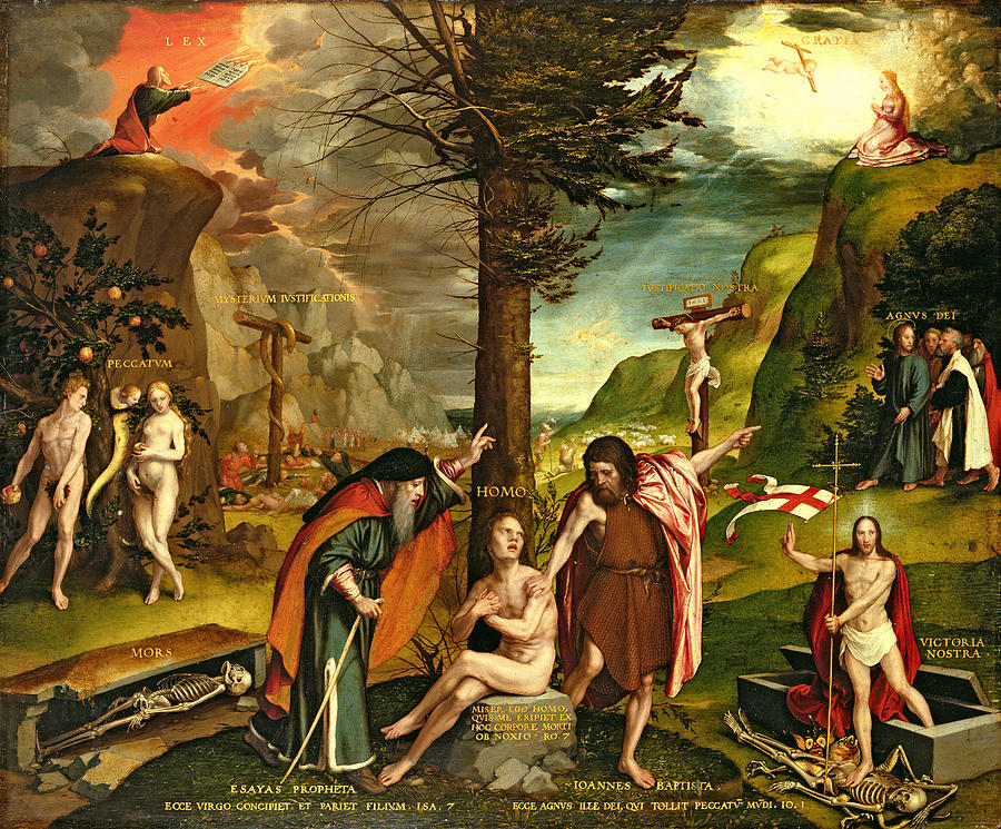Moses Photograph - Allegory Of The Old And New Testaments, Early 1530s Oil On Panel by Hans Holbein the Younger