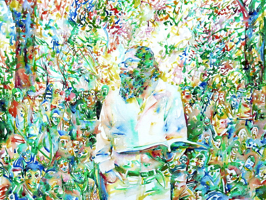 ALLEN GINSBERG reading at the park Painting by Fabrizio Cassetta
