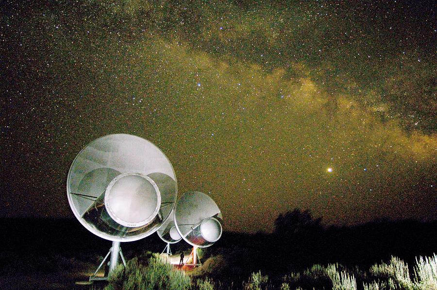 Telescope Photograph - Allen Telescope Array At Night by Dr Seth Shostak/science Photo Library