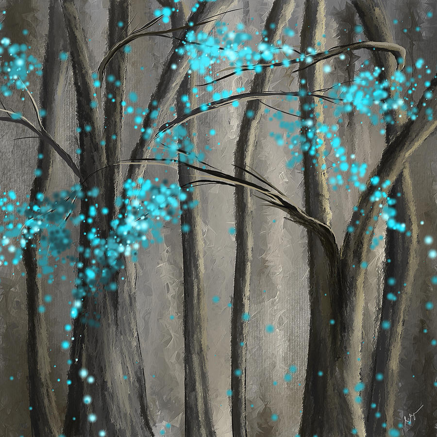 Alleviation- Gray and Turquoise Art Painting by Lourry Legarde
