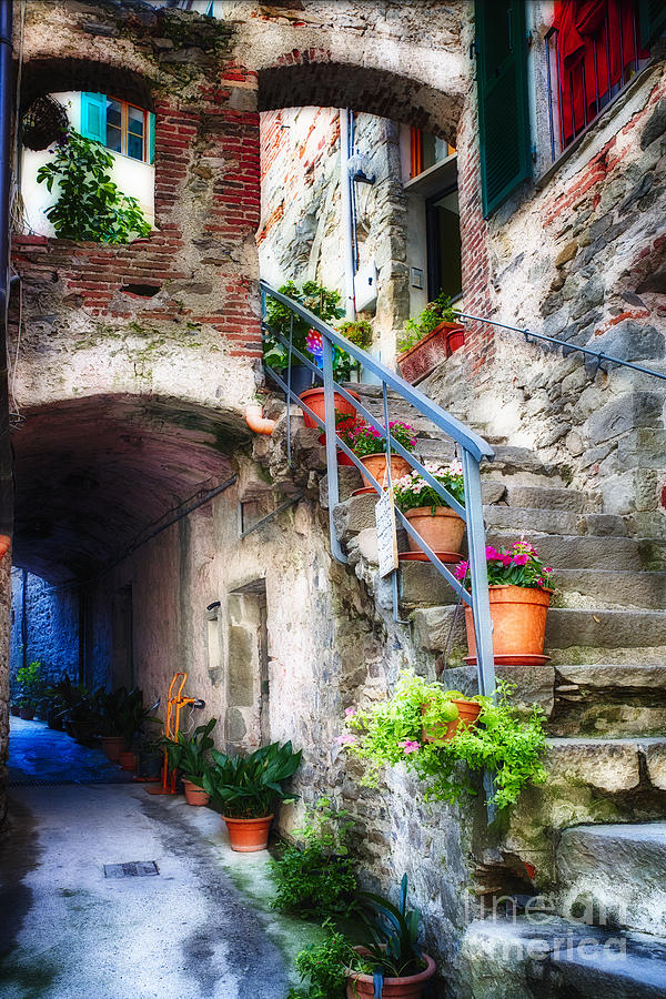 Cinque Terre National Park Photograph - Alley and  Stairs in Corniglia by George Oze