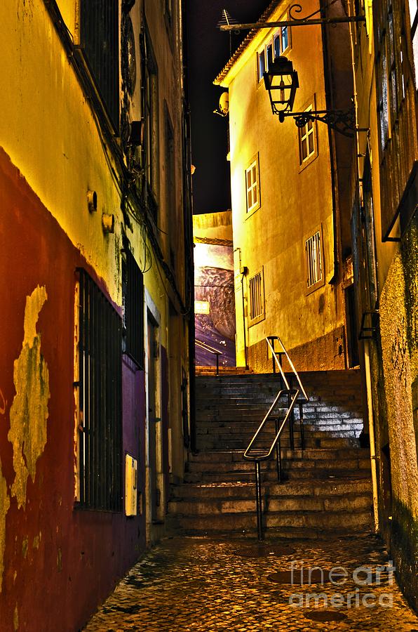 Alley by Night - Cascais - Portugal Photograph by Carlos Alkmin
