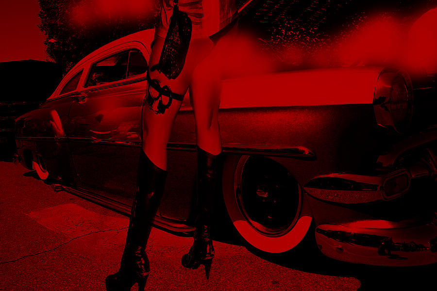 Boot Photograph - Alley Cat Car Trouble-RED by Lesa Fine