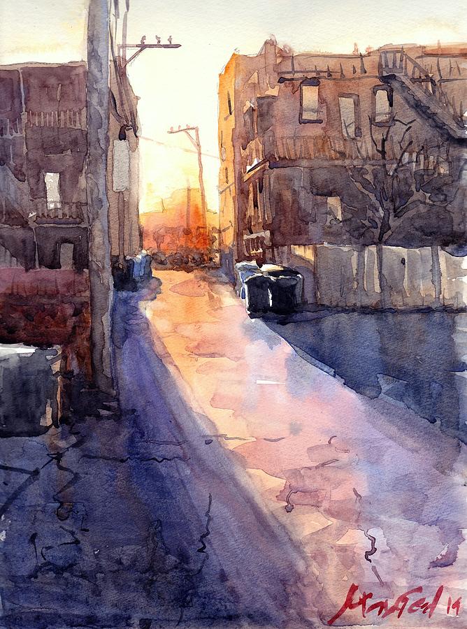 Sunset Painting - Alley Sunset by Max Good