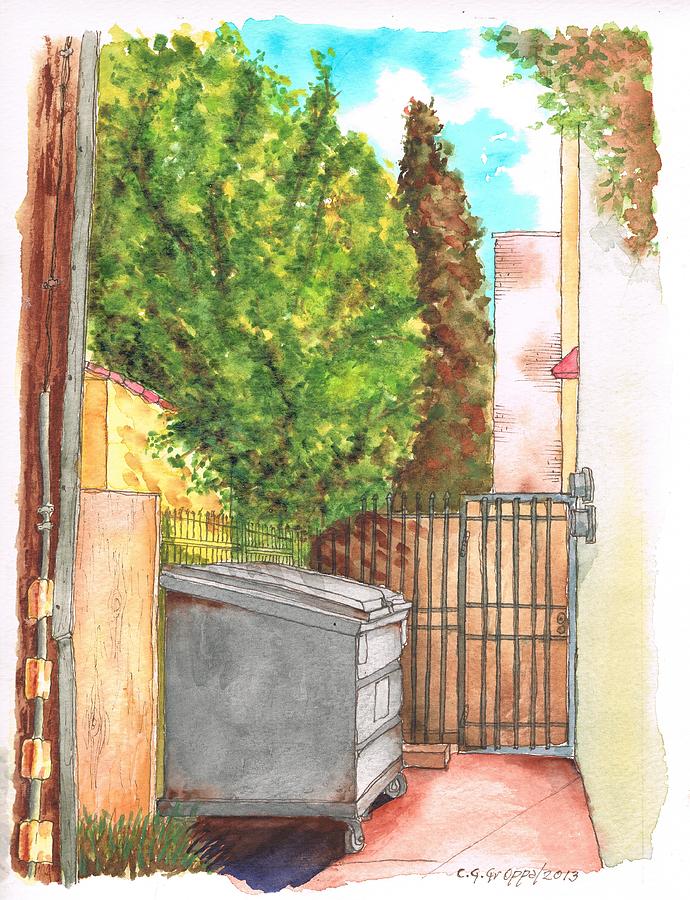Alley with a trash can in Plummer Park, West Hollywood, California Painting by Carlos G Groppa