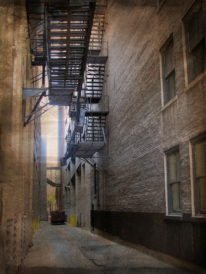 Alley with Fire Escape and Grunge Border 2 Digital Art by Anita Burgermeister