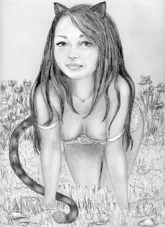Catgirl Drawing - Alleycat by Anneke Hut