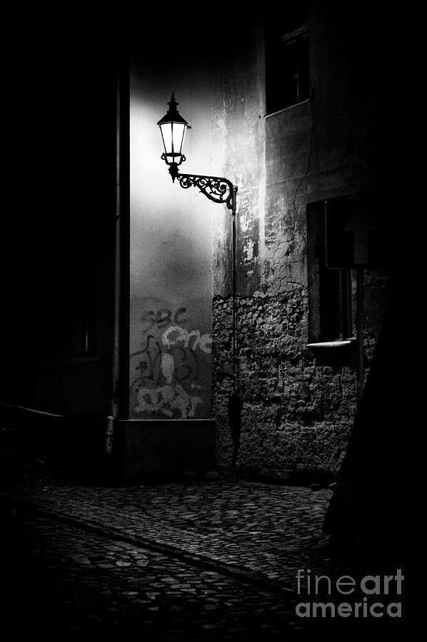 Alley of Prague in black and white Photograph by Jaroslaw Blaminsky