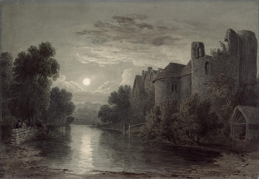 River Photograph - Allington Castle, Near Maidstone, Kent; Moonlight by James Bayes