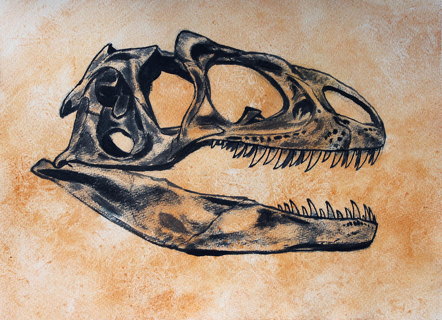 Dinosaur Painting - Allosaurus skull by Harm  Plat