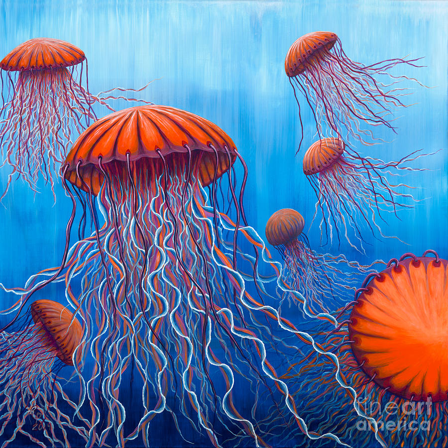 Fish Painting - Allys Orange Jellies by Rebecca Parker