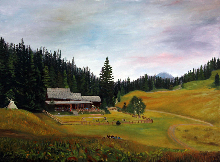 Mountain Farm Painting by Petra Stephens