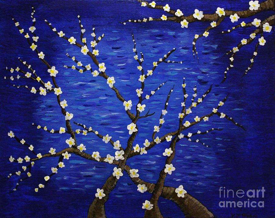 Almond Branches in Bloom Painting by Vicki Maheu