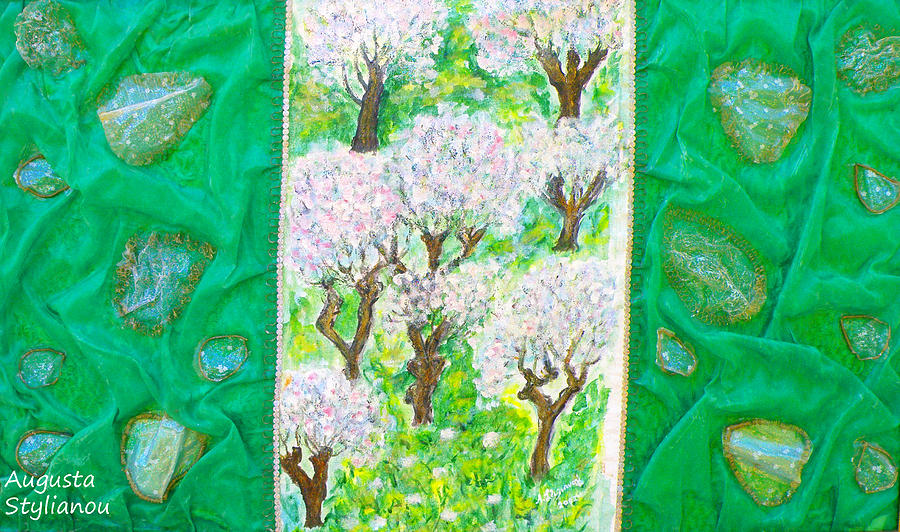 Almond trees and leaves Painting by Augusta Stylianou