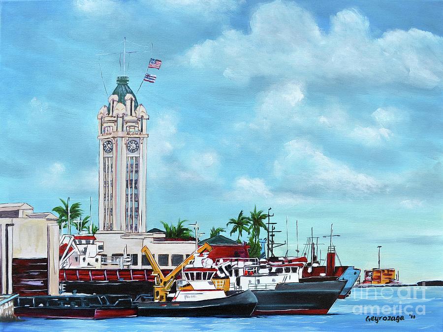 Aloha Tower Painting by Larry Geyrozaga