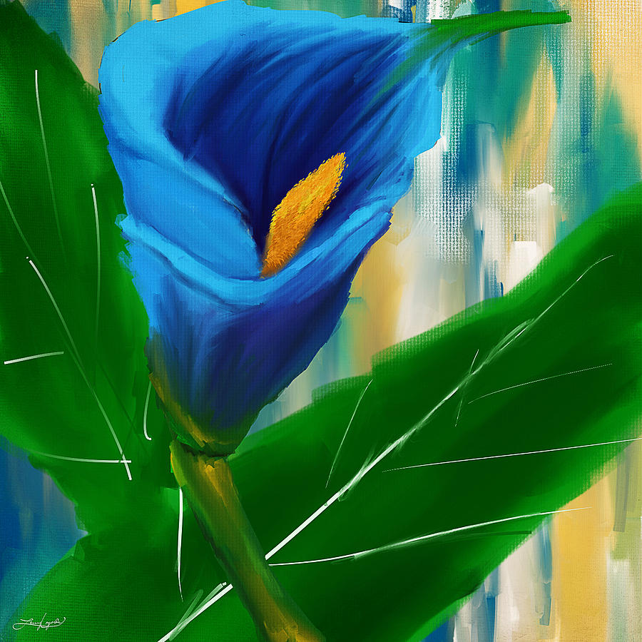 Alone In Blue- Calla Lily Paintings Painting by Lourry Legarde