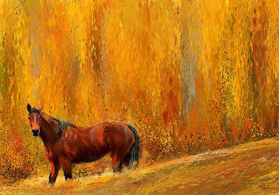 Alone In Grandeur- Bay Horse Paintings Painting by Lourry Legarde