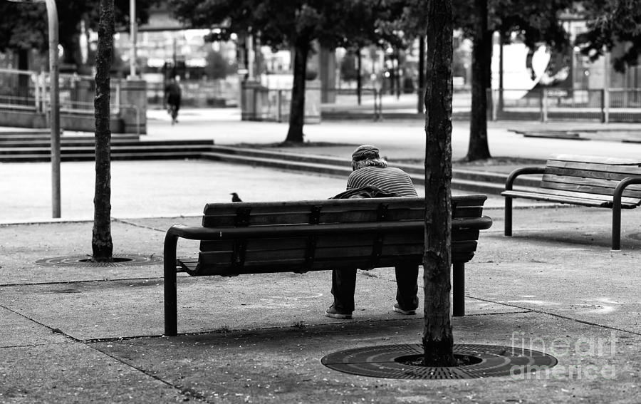 Alone in the Park mono Photograph by John Rizzuto