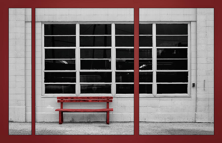 City Photograph - Alone - Red Bench - Windows by Nikolyn McDonald