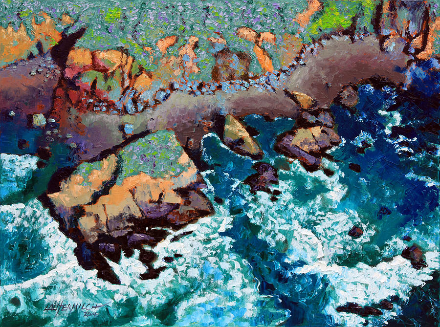 Ocean Painting - Along California Coastline by John Lautermilch