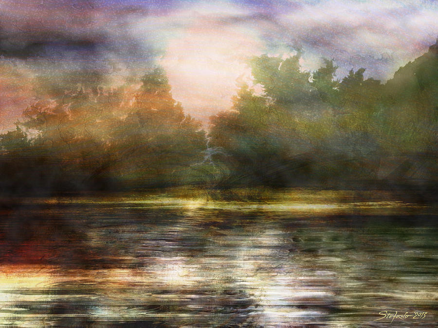 Sunset Digital Art - Along the Riverside by Stefano Popovski