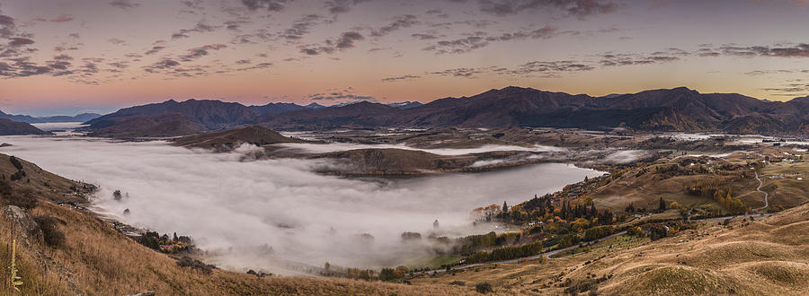 Alpenglow And Fog  Lake Hayes Arrowtown Photograph by Colin Monteath, Hedgehog House