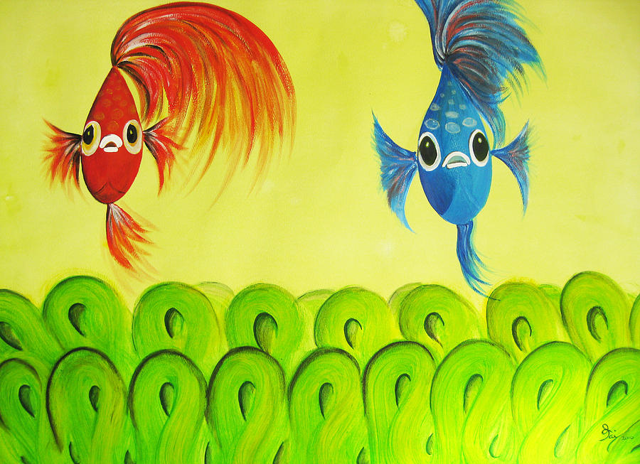 Fish Painting - Alpha and Beta by Oiyee At Oystudio