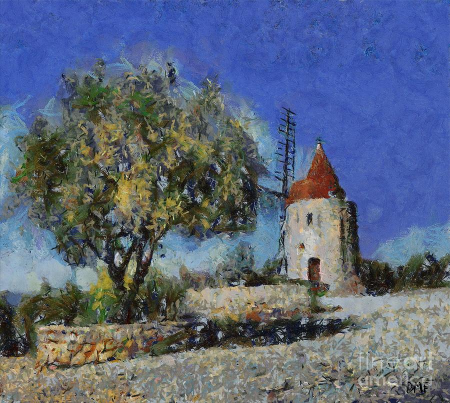 Landscape Painting - Alphonse Daudets Windmill by Dragica  Micki Fortuna
