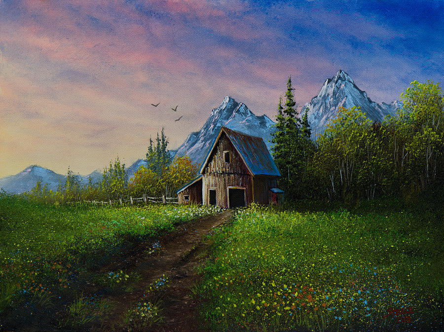 Sunset Painting - Alpine Barn by Chris Steele