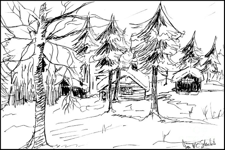 Alpine Snow Scene Drawing by Joan-Violet Stretch