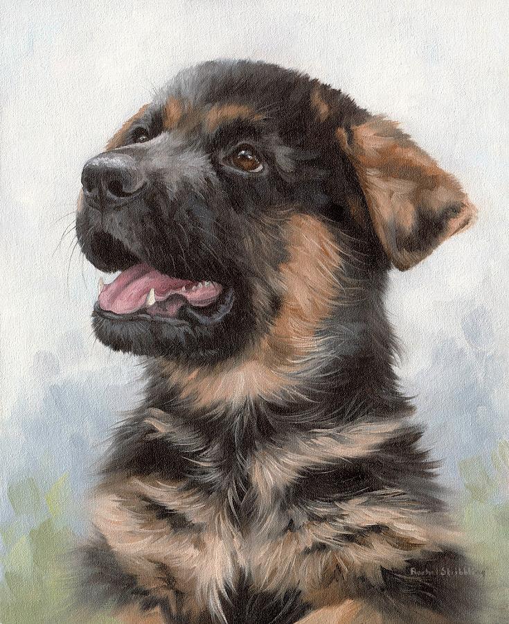 Dog Painting - Alsatian Puppy Painting by Rachel Stribbling