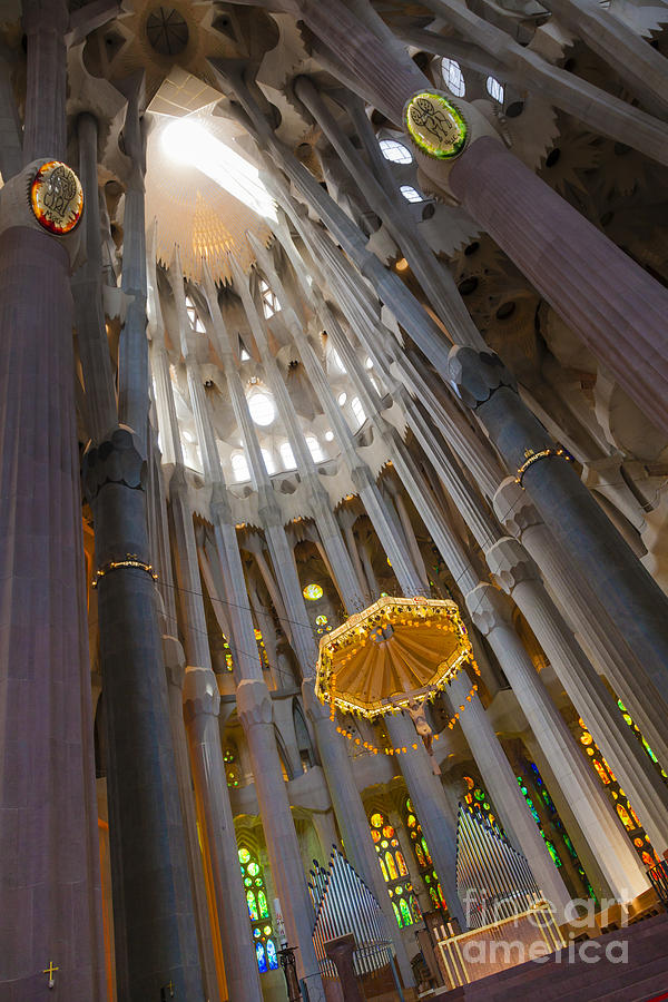 altar and pillars in La Sagrada Familia Cathedral Barcelona Photograph by Peter Noyce