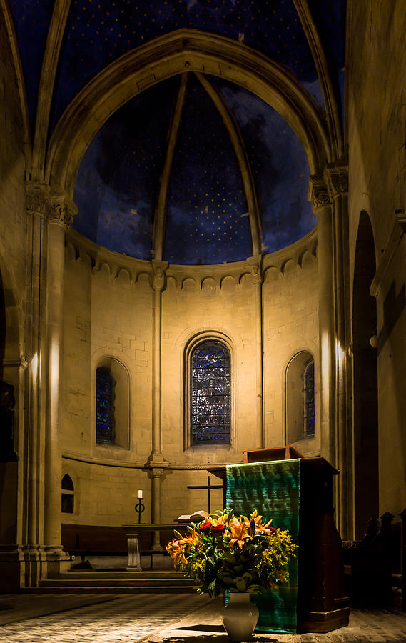 Altar and pulpit of the Collegiale de Neuchatel Photograph by Charles Lupica