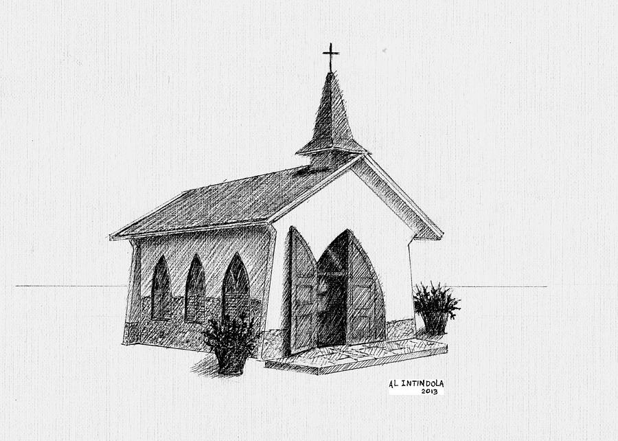 Chapel Drawing - Alto Vista Chapel - Aruba by Al Intindola